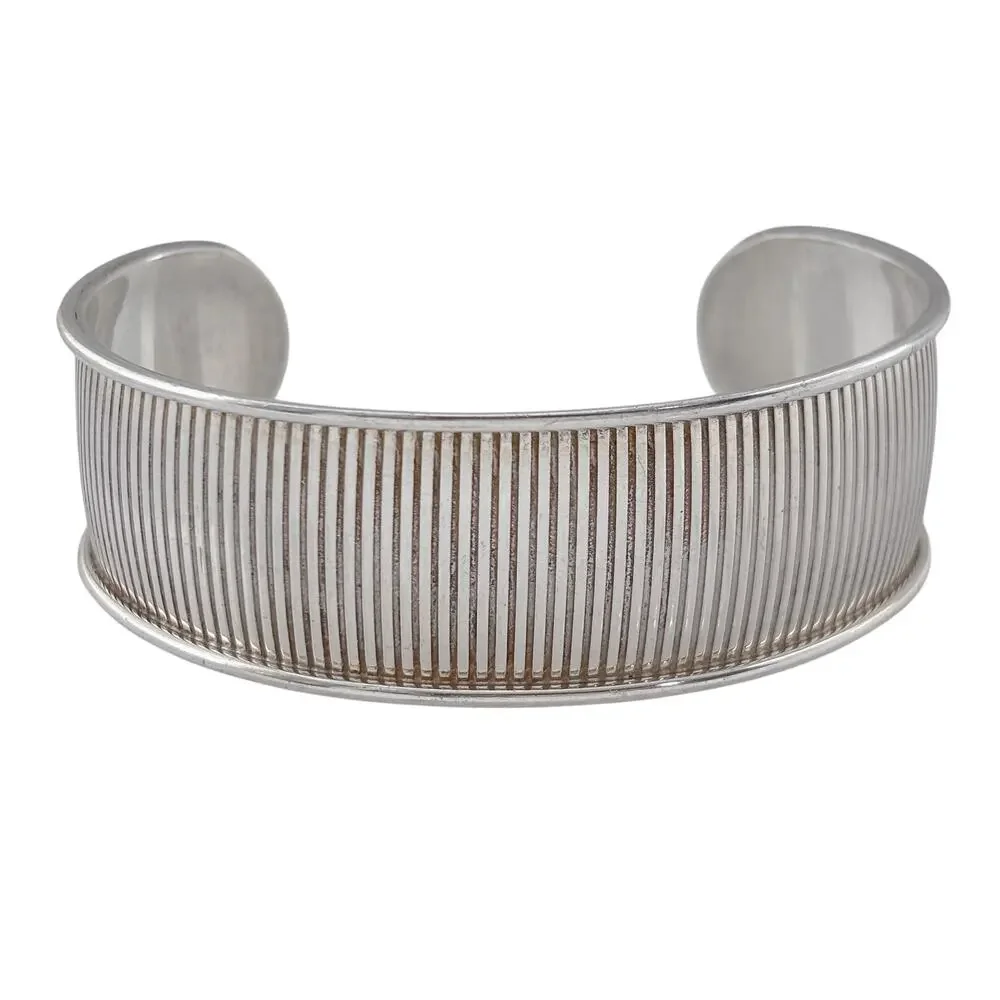 Vintage Sterling Silver 925 Ribbed Cuff Bracelet 7.25